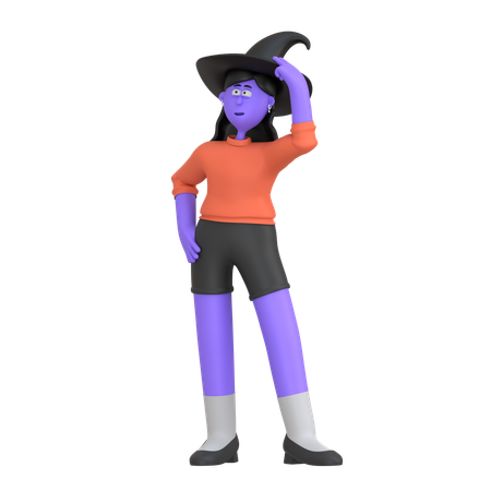 Niña de halloween con sombrero de bruja  3D Illustration