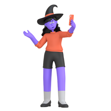 Chica de halloween tomando selfie disfrazada  3D Illustration