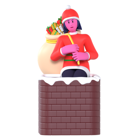 Niña De Navidad Entra En La Chimenea Llevando Regalos  3D Icon