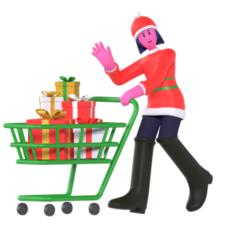 Niña De Navidad Haciendo Compras Navideñas  3D Icon