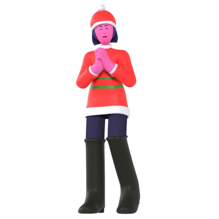 Niña de Navidad pidiendo deseo de Navidad  3D Icon