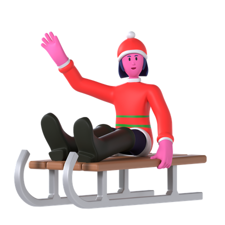 Niña de Navidad jugando con trineo  3D Icon