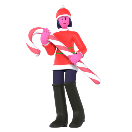 Chica de Navidad trae un gran bastón de caramelo  3D Icon