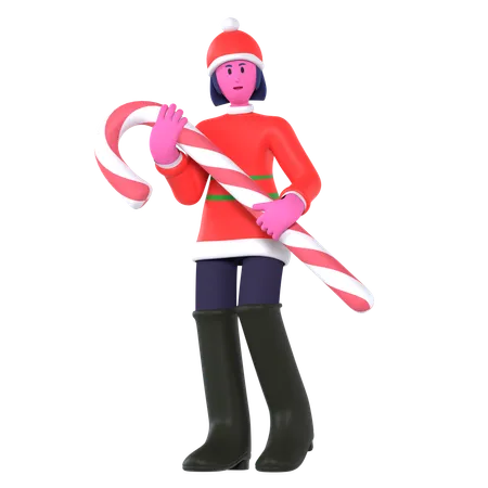 Chica de Navidad trae un gran bastón de caramelo  3D Icon