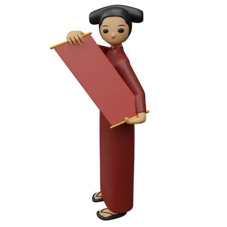 Chica de pie y mostrando pancarta  3D Illustration