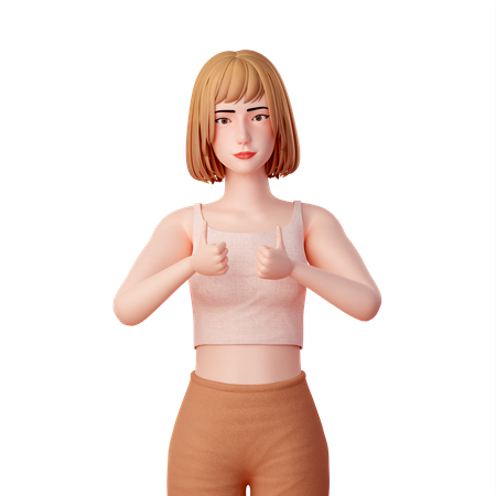 Chica de pie y mostrando doble pulgar hacia arriba  3D Illustration