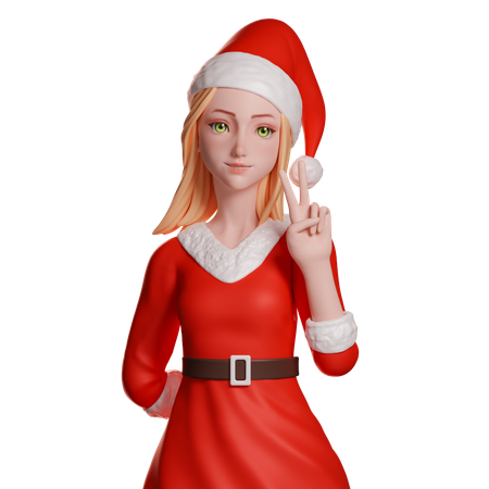 Niña de Santa Claus mostrando el gesto de la paz con su mano derecha  3D Icon