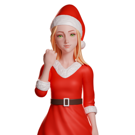 Niña de Santa Claus mostrando el gesto del puño con la mano  3D Icon