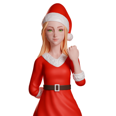 Niña de Santa Claus mostrando el gesto del puño con la mano  3D Icon