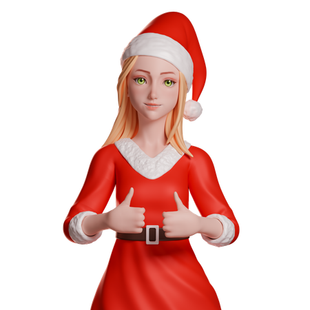 Niña de Santa Claus mostrando el pulgar hacia arriba con ambas manos  3D Icon
