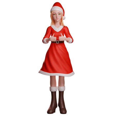 Niña de Santa Claus mostrando el pulgar hacia arriba con ambas manos  3D Icon