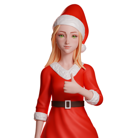 Niña de Santa Claus mostrando el pulgar hacia arriba con su mano derecha  3D Icon