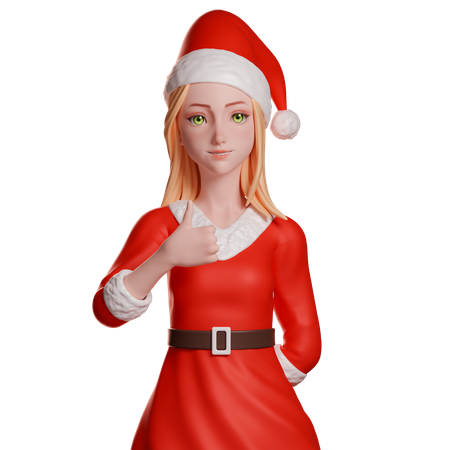 Niña de Santa Claus mostrando el pulgar hacia arriba con su mano izquierda  3D Icon