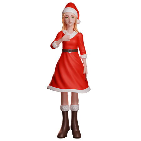Niña de Santa Claus mostrando el pulgar hacia arriba con su mano izquierda  3D Icon
