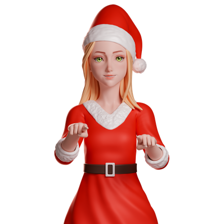 Niña de Santa Claus señalando fuente  3D Icon