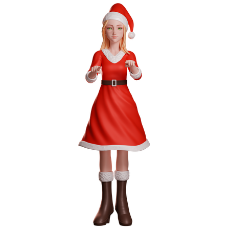Niña de Santa Claus señalando fuente  3D Icon
