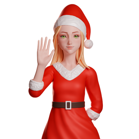 Niña de Santa saludando con la mano izquierda  3D Icon