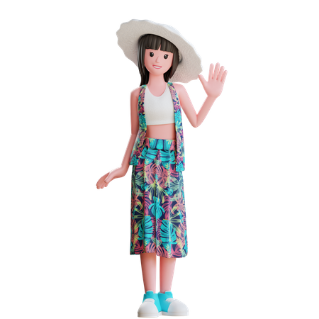 Niña disfrutando de la playa  3D Icon