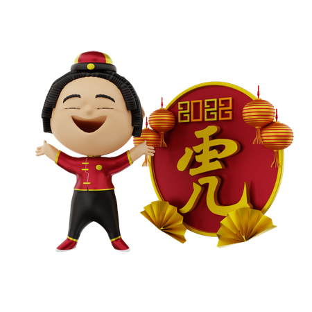 Chica disfrutando del año nuevo chino  3D Illustration
