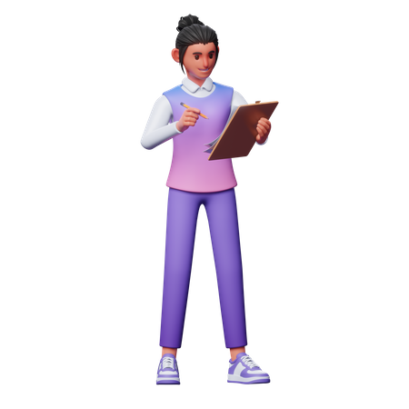 Nota de escritura de niña  3D Illustration