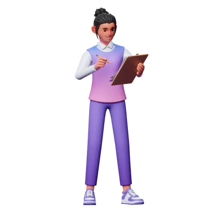 Nota de escritura de niña  3D Illustration