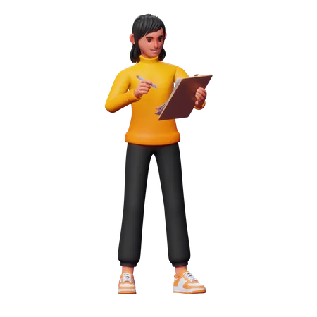 Nota de escritura de niña  3D Illustration