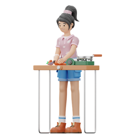 Chica está cocinando comida  3D Illustration