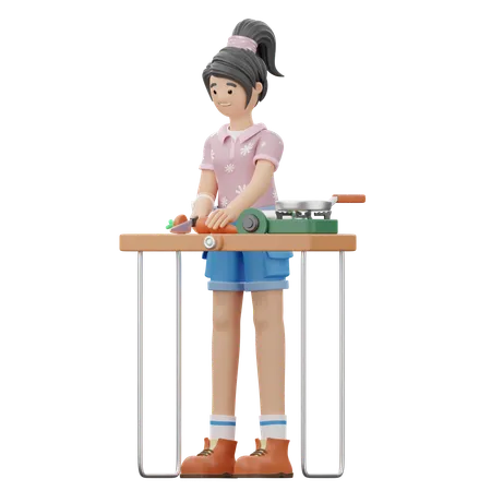 Chica está cocinando comida  3D Illustration