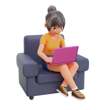 Chica estudiando en laptop  3D Illustration