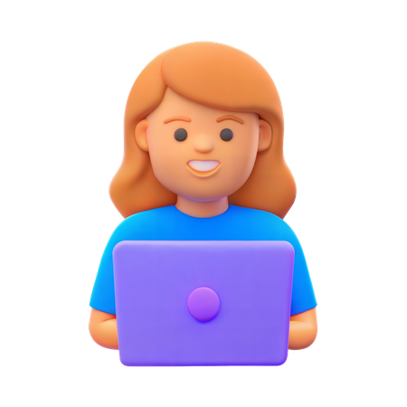 Chica estudiante con ordenador portátil  3D Icon