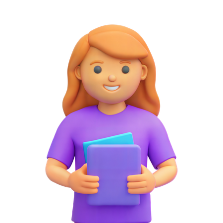 Chica estudiante sosteniendo libros  3D Icon