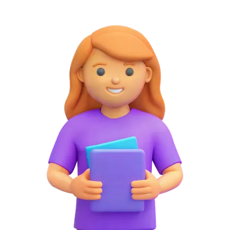 Chica estudiante sosteniendo libros  3D Icon