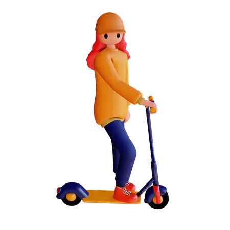 Chica feliz montando scooter eléctrico  3D Illustration