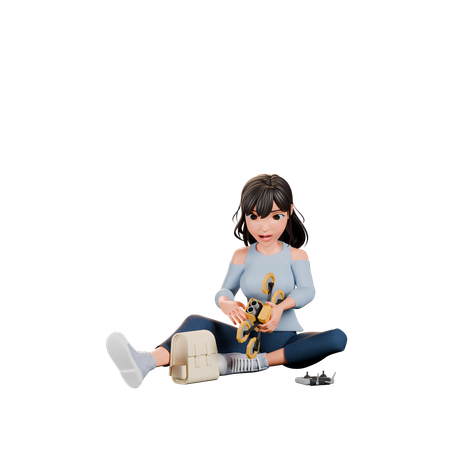 Niña interactuando con tecnología de drones  3D Icon