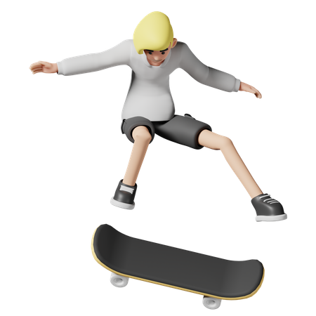 Niña juega con patineta  3D Illustration