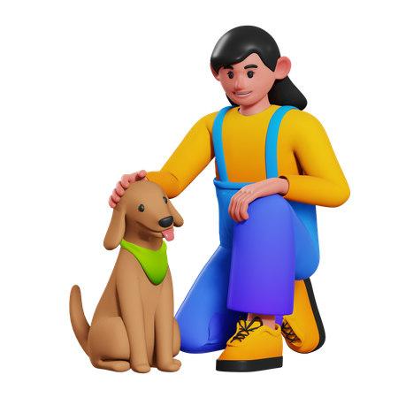 Niña jugando con perro mascota  3D Icon