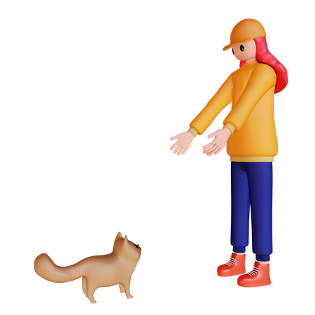 Niña jugando con perro mascota  3D Icon