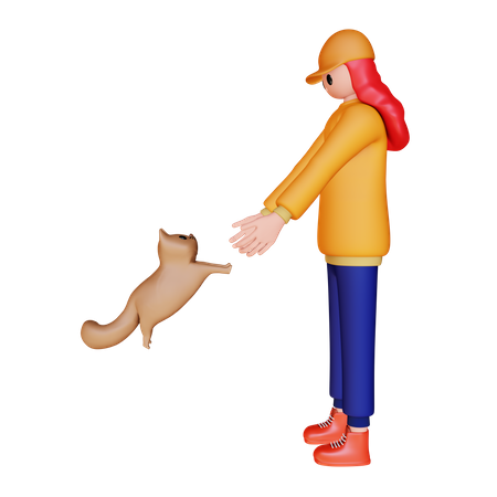 Niña jugando con perro mascota  3D Icon