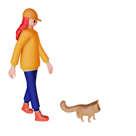 Niña jugando con perro mascota  3D Illustration