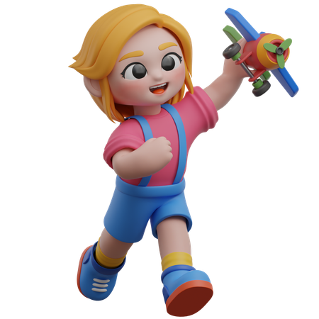 Niña jugando con un avión de juguete  3D Icon