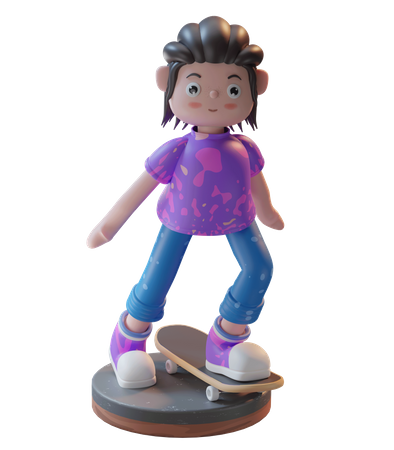 Niña jugando patineta  3D Icon