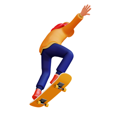 Niña jugando patineta  3D Illustration