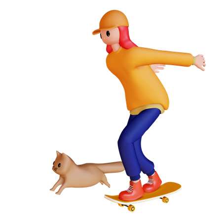 Niña jugando patineta  3D Illustration