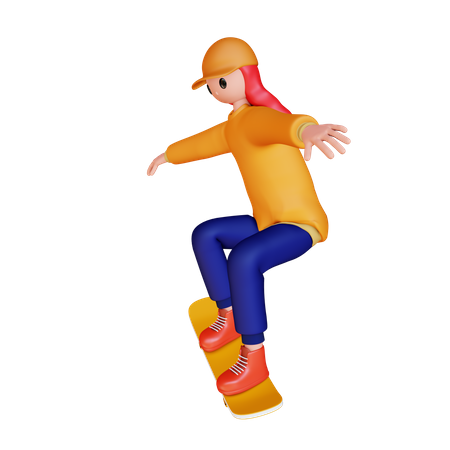 Niña jugando patineta  3D Illustration