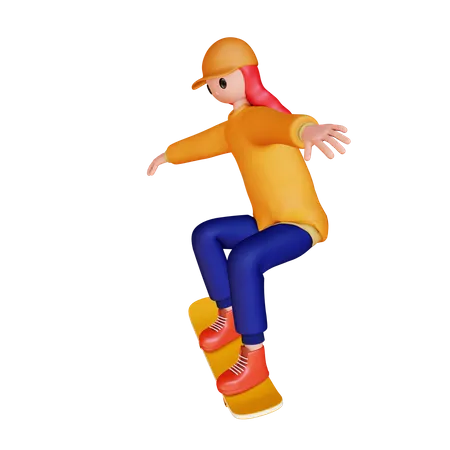 Niña jugando patineta  3D Illustration