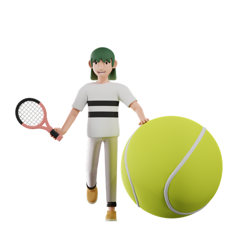 Niña jugando tenis  3D Illustration