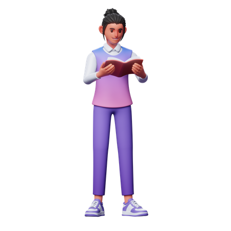 Niña leyó el libro  3D Illustration