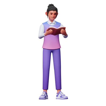 Niña leyó el libro  3D Illustration