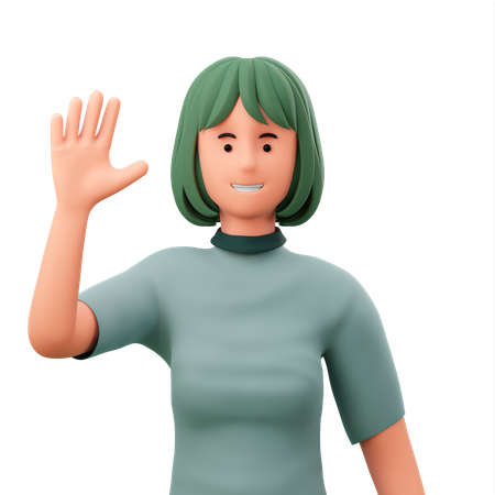 Chica levanta su mano izquierda gesto de saludo  3D Illustration