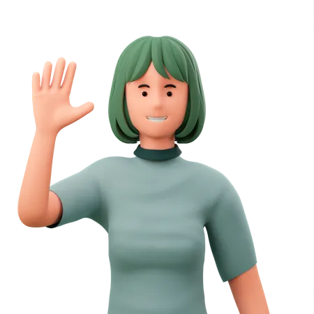 Chica levanta su mano izquierda gesto de saludo  3D Illustration